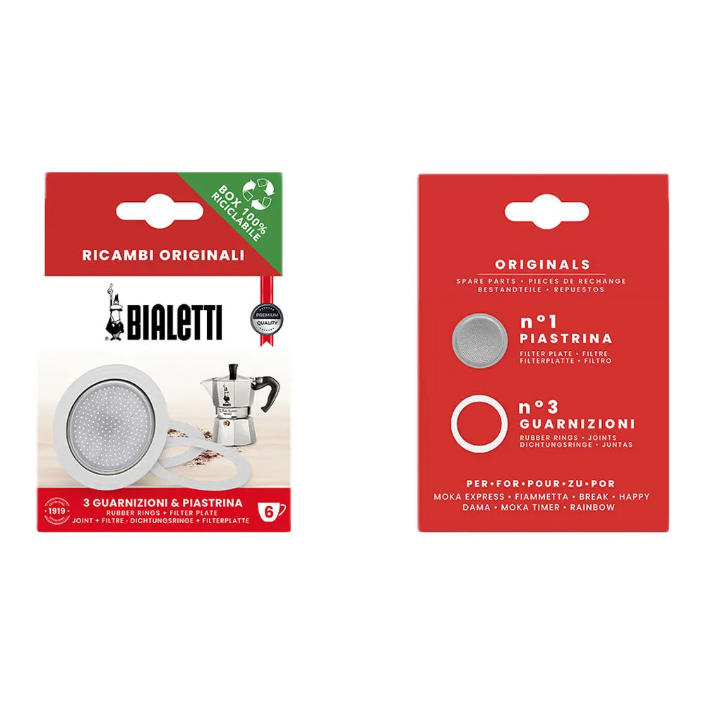 Dichtungen und Filterplatte für Bialetti alum. 6-Tassen-Mokkakannen