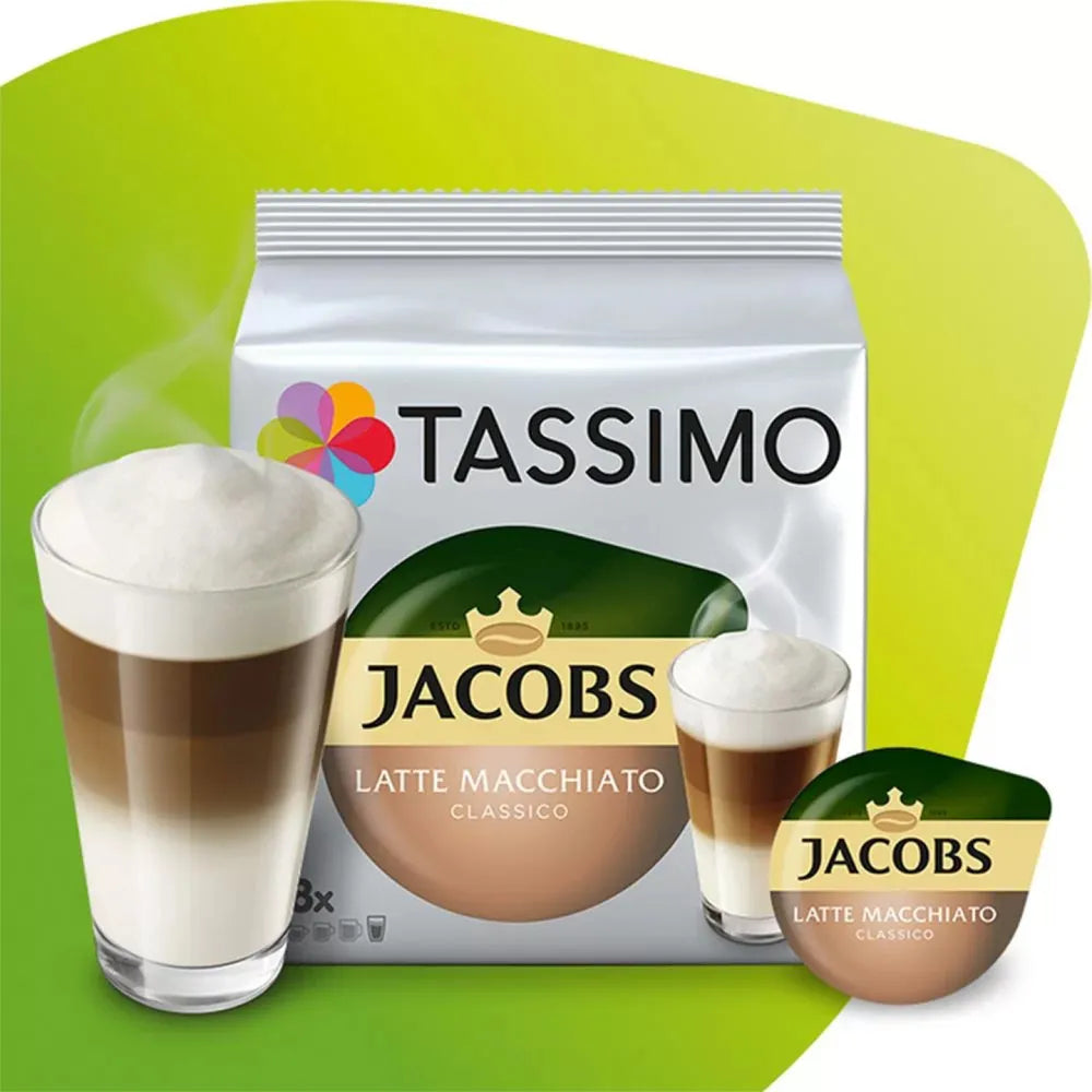 Kaffeekapseln Tassimo Latte Macchiato Classico (kompatibel mit Bosch Tassimo Kapselmaschinen), 8+8 Stk.