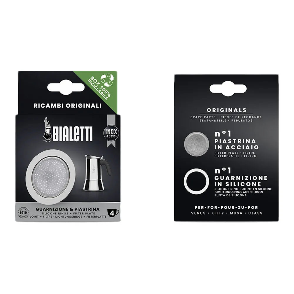 Dichtung und Filterplatte für Bialetti 4-Tassen-Mokkakannen aus Edelstahl