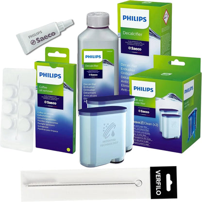 Philips Pflegeset AquaClean – CA6903/22 Filter, CA6700 Entkalker, CA6704/10 Reinigungstabletten, HD5061 Silikonfett, Bürste
