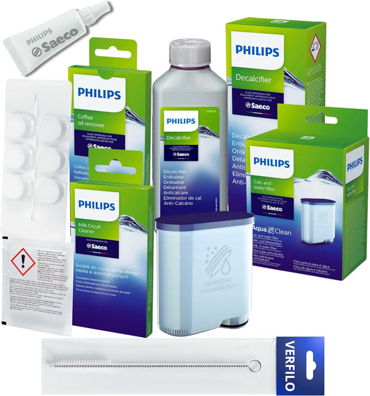 Philips Pflegeset für Kaffeemaschinen: CA6903/10 Wasserfilter (AquaClean), CA6700 Entkalker, CA6704/10 Reinigungstabletten, CA6705/10 Milchreiniger, HD5061 Fett