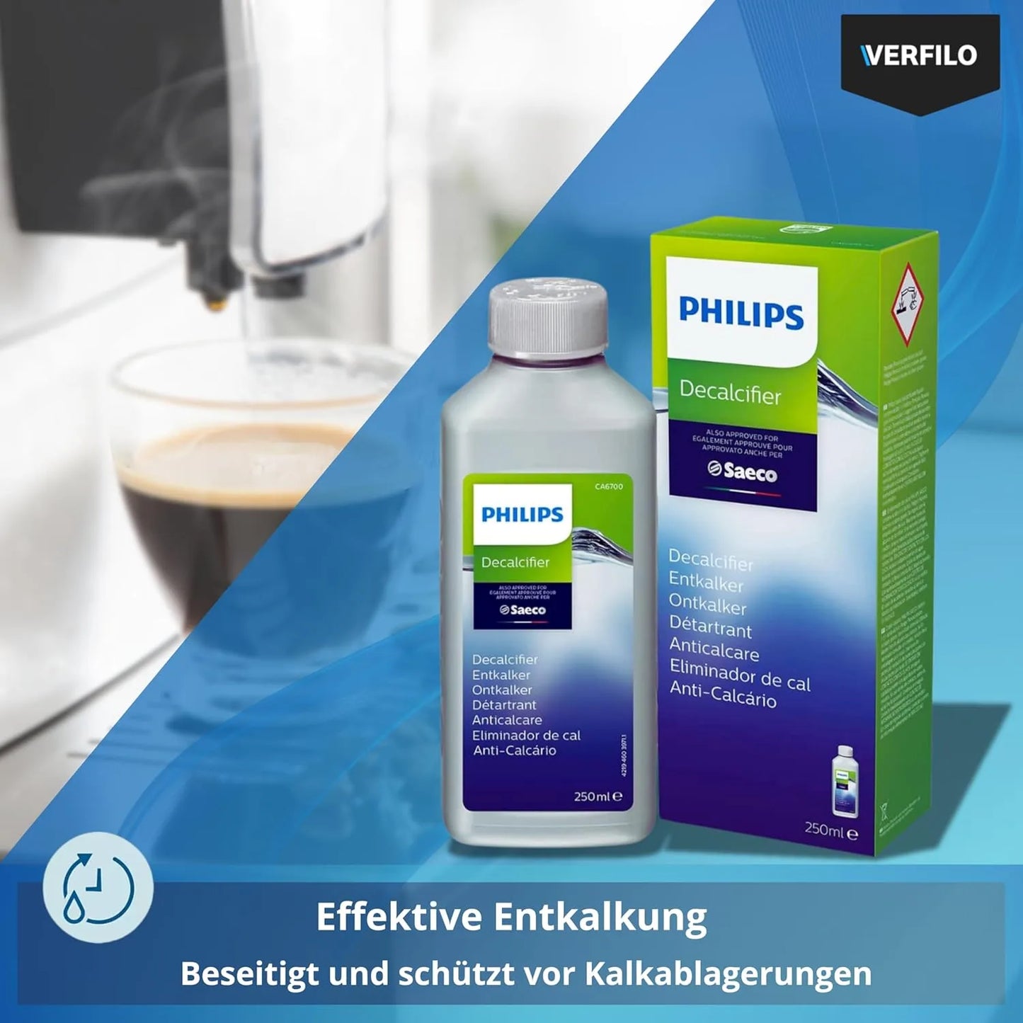 Pflegeset Philips AquaClean: Wasserfilter CA6903/22, Entkalker CA6700, Reinigungstabletten CA6704/10, CA6705/10, Fett HD5061/01, VERFILO Bürste